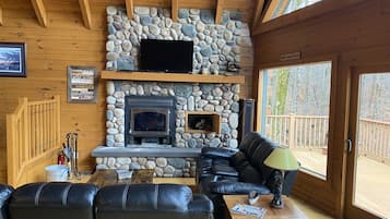 Smart TV, fireplace, video games, DVD player