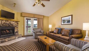 Smart TV, fireplace, video games, DVD player