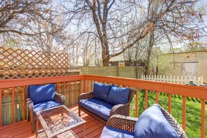 Relax on the deck with two comfortable sofas and a coffee table.