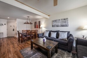 Smart TV, fireplace, ping pong, books