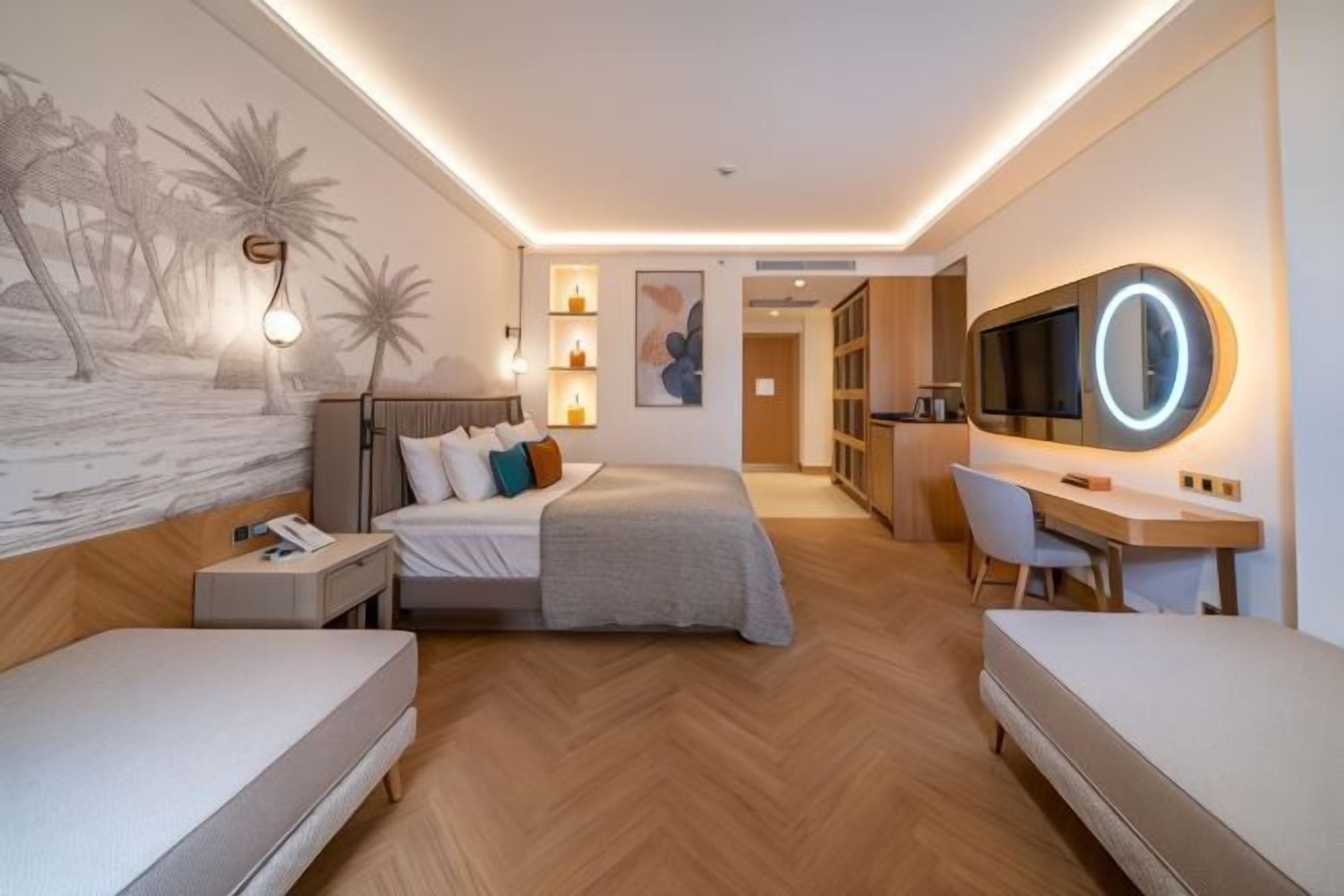 Hypo-allergenic bedding, free minibar, in-room safe, laptop workspace