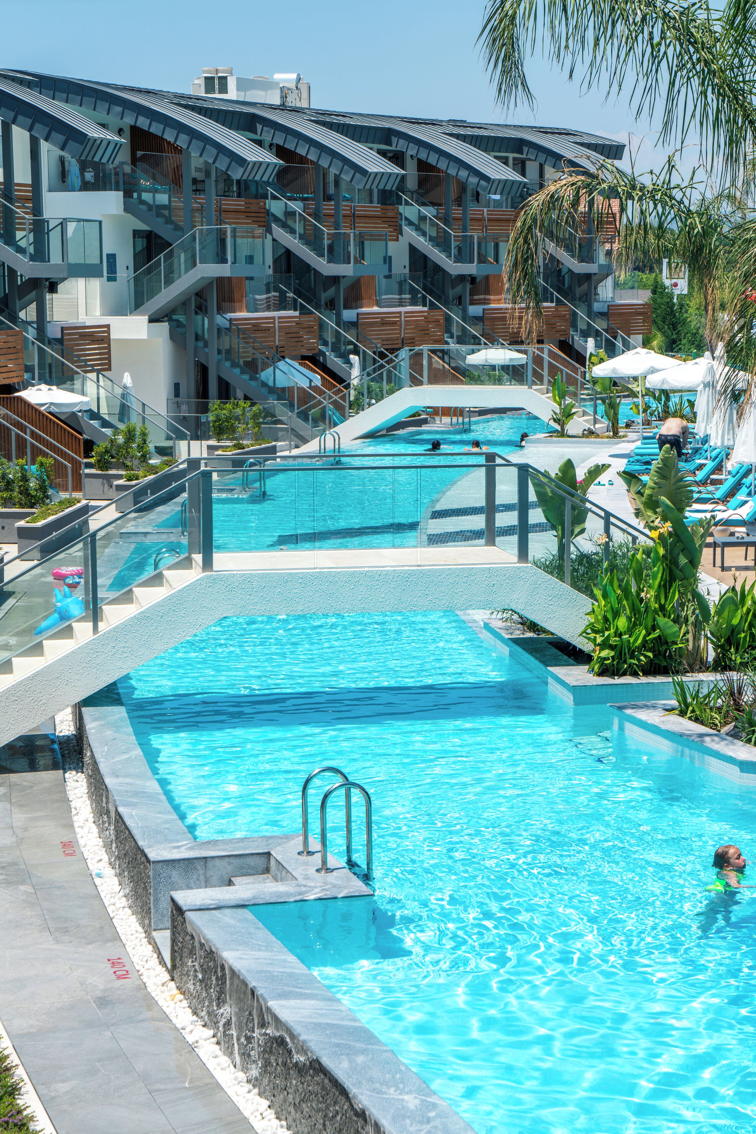 Indoor pool, 13 outdoor pools, pool umbrellas, pool loungers