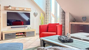 Una televisión, un reproductor de DVD, libros, un reproductor estéreo