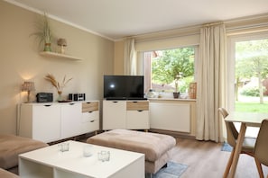 Fernseher, Kamin, DVD-Player, Bücher