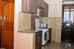 Fridge, microwave, oven, electric kettle