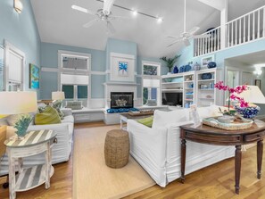 House, 6 Bedrooms | Living area | Smart TV, fireplace - Breakers 3 Bedroom Home by RedAwning (Santa Rosa Beach)