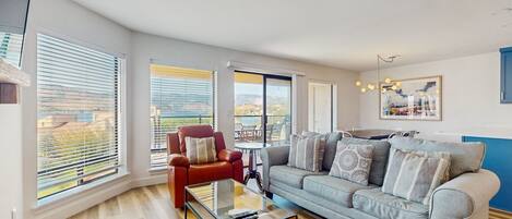 Televisio, takka, DVD-soitin, kirjoja