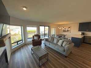 TV, fireplace, DVD player, books