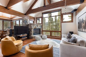 Smart TV, fireplace, video game console, DVD player