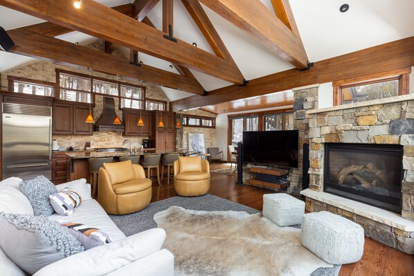 Smart TV, fireplace, video-game console, DVD player