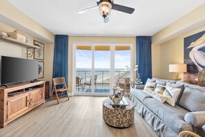 Condo, 1 Bedroom, Ocean View (3-2005) | Living area | 45-inch flat-screen TV with cable channels, TV - Calypso Tower 3 by Panhandle Getaways (Panama City Beach)