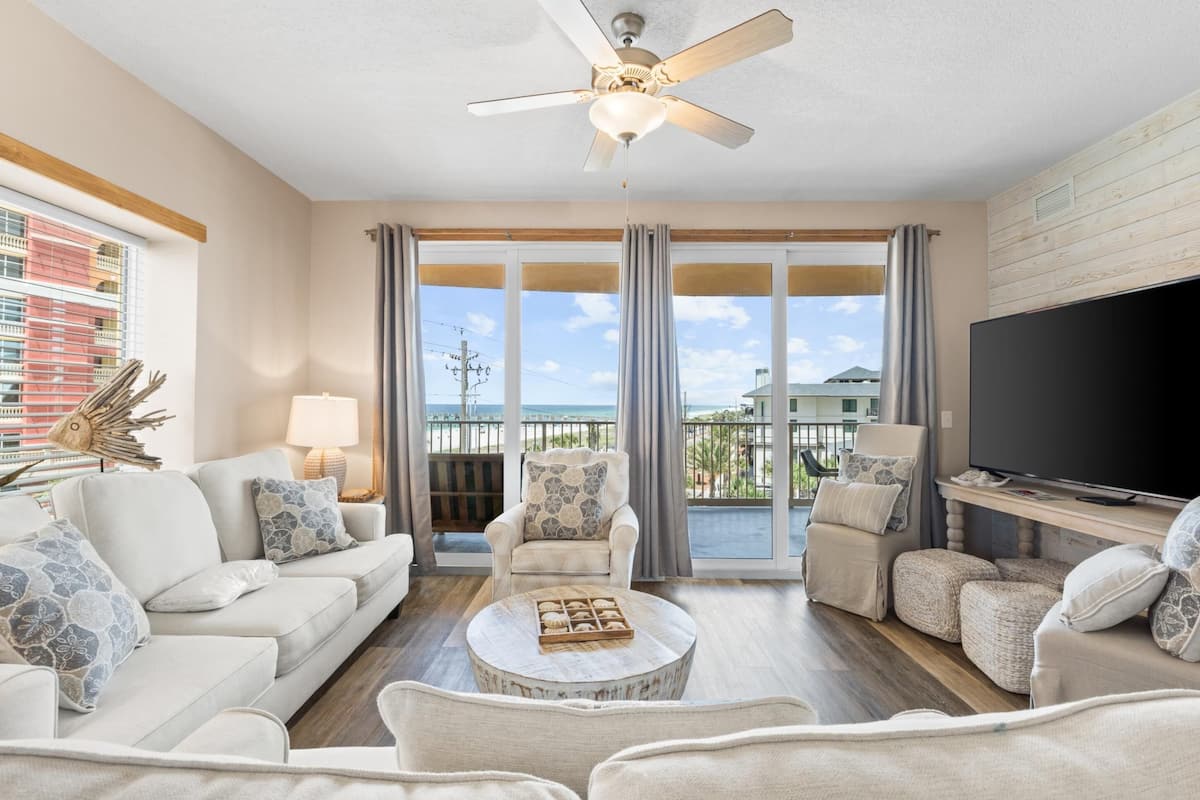 Condo, 3 Bedrooms, Ocean View (3-401) | Living area | 45-inch flat-screen TV with cable channels, TV