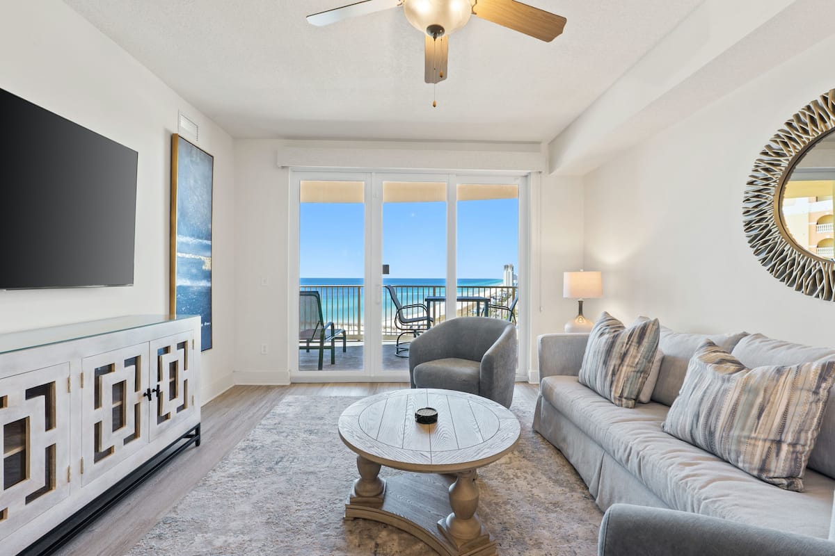 Condo, 3 Bedrooms, Ocean View (1802) | Living area | 45-inch flat-screen TV with cable channels, TV