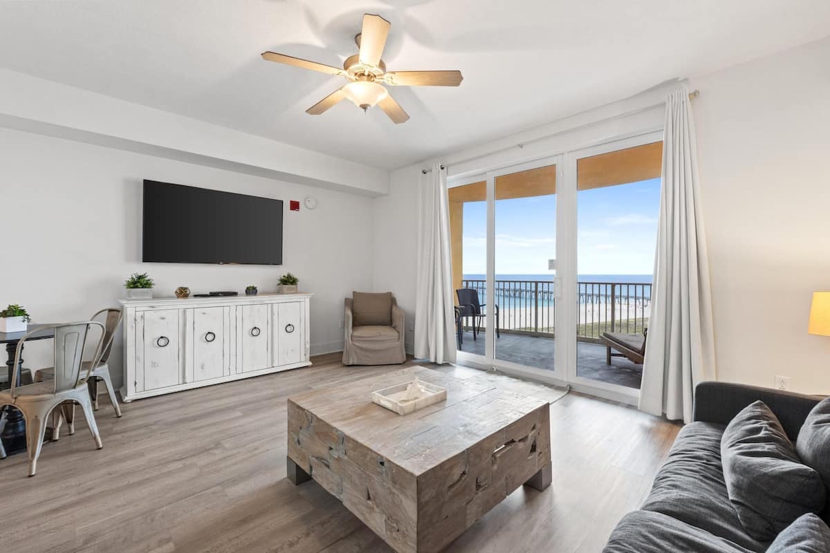 Condo, 1 Bedroom, Pool View (3-805) | Living area | 45-inch flat-screen TV with cable channels, TV