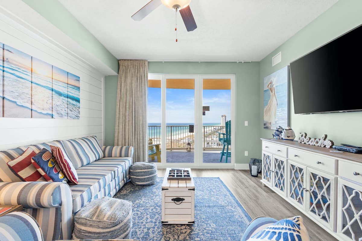 Condo, 3 Bedrooms, Sea View (1406) | Living area | 45-inch flat-screen TV with cable channels, TV