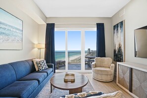 Condo, 3 Bedrooms, Sea View (2311) | Living area | 45-inch flat-screen TV with cable channels, TV - Calypso Tower 3 by Panhandle Getaways (Panama City Beach)
