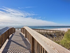On the beach, sun-loungers