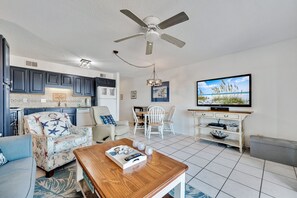 Smart TV, DVD player, books, stereo