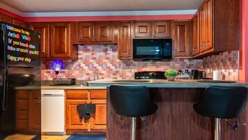 Fridge, microwave, oven, dishwasher