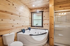 Combined shower/tub, jetted tub, hair dryer, towels