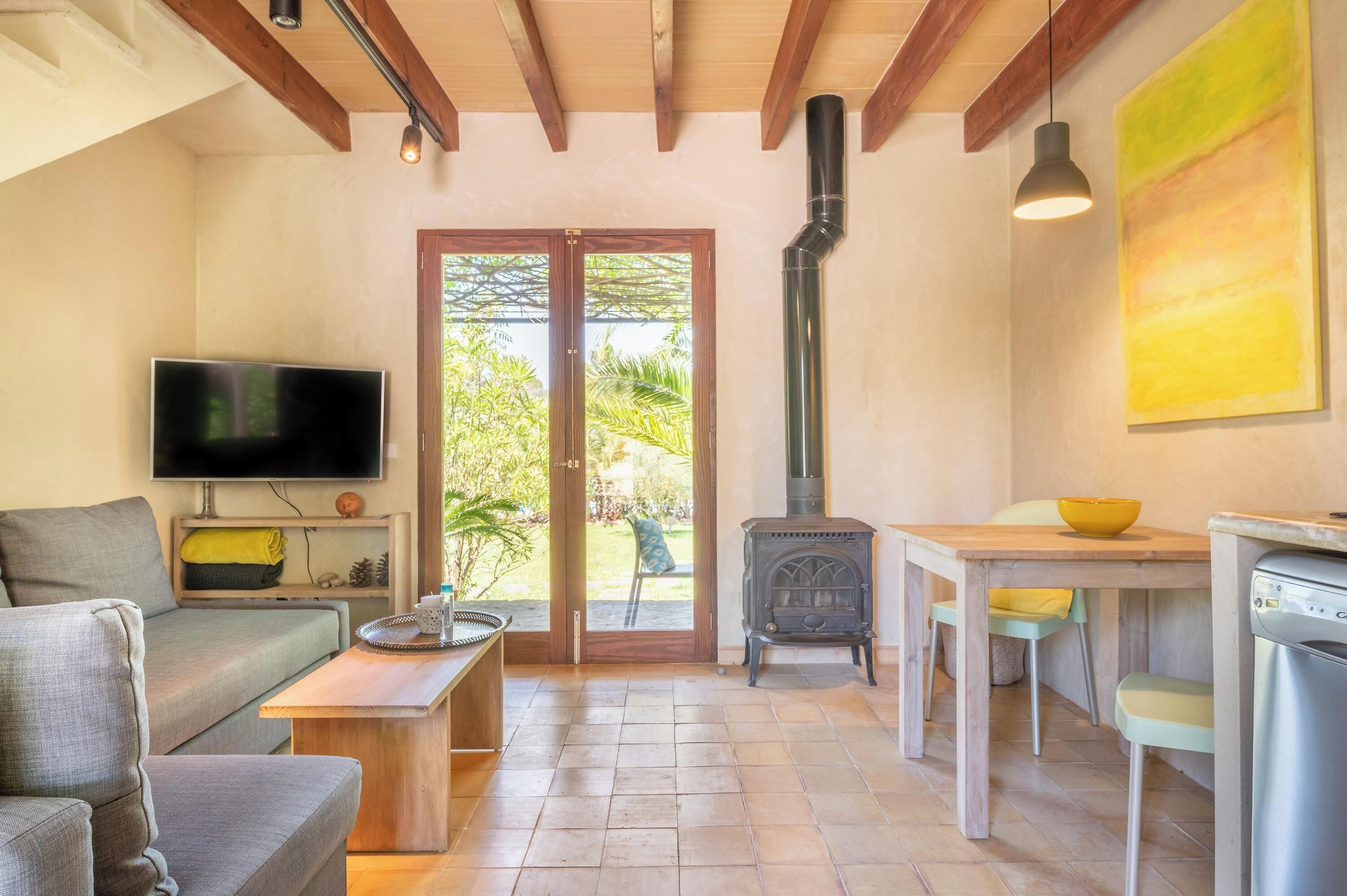 Una televisión, una chimenea