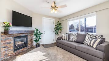TV, fireplace