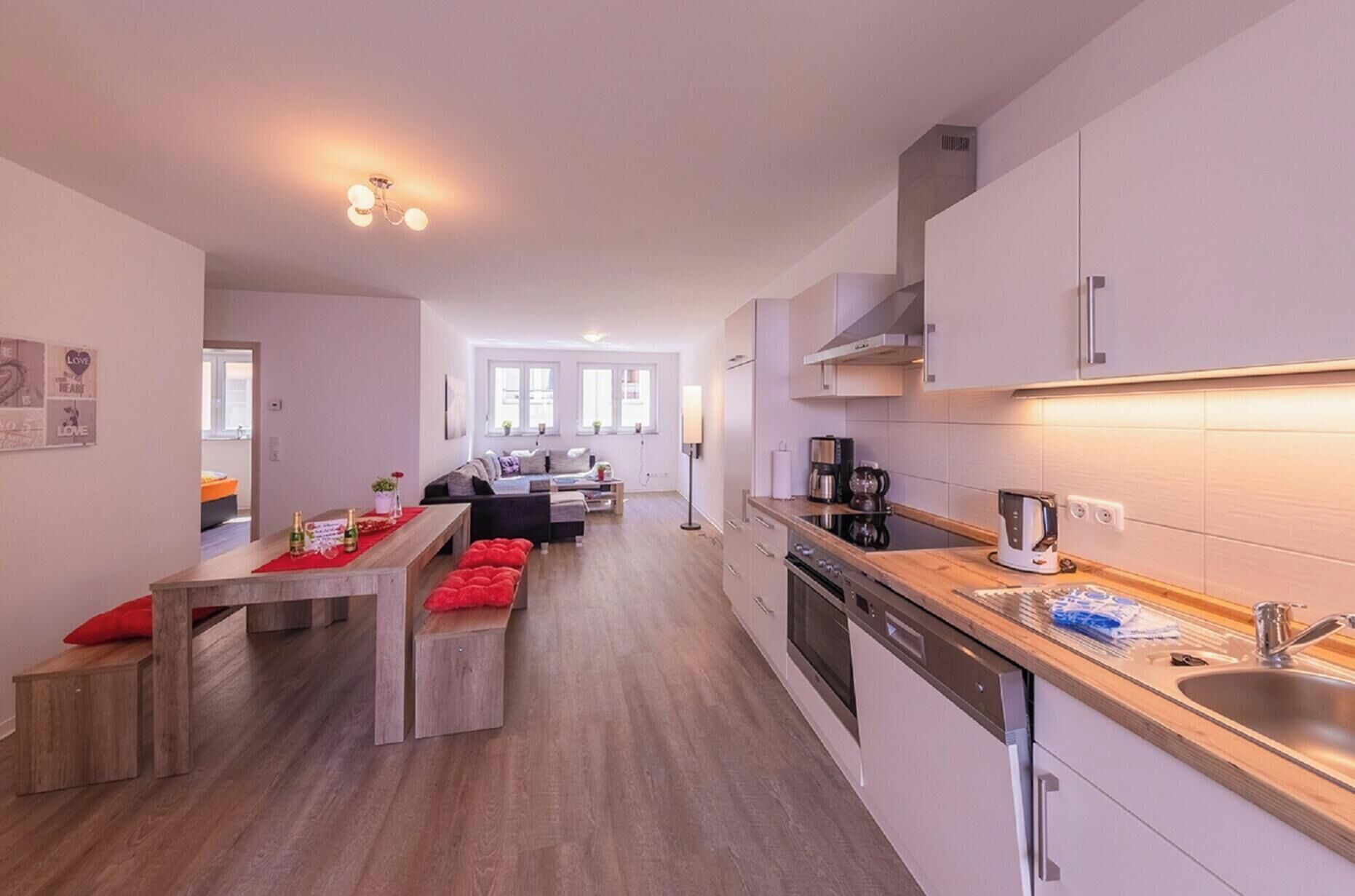 Fridge, oven, dishwasher, high chair