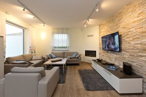 TV, fireplace - Haus Kranichnest, Deutschland (Göhren-Lebbin)