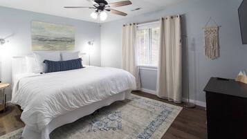 2 bedrooms, blackout drapes, iron/ironing board, WiFi