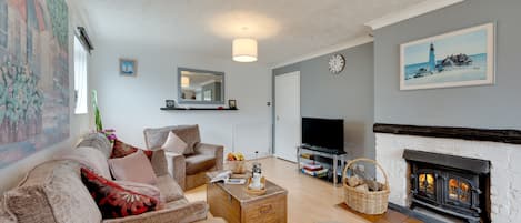 TV, fireplace