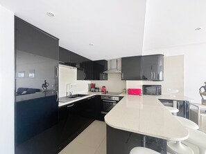 Fridge, microwave, oven, dishwasher