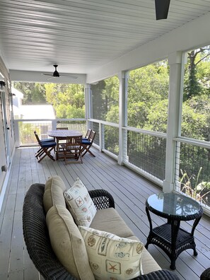 Outdoor dining - 5 Bed Home with Heated Private Pool, Wildlife Views, Steps from Pier Village! (St. Simons Island)