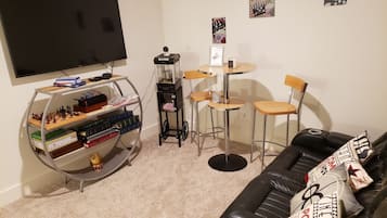 Smart TV, fireplace, video games, printers