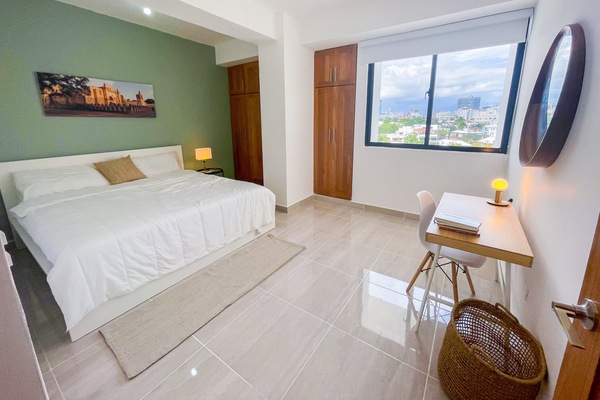 Master bathroom, king size bed