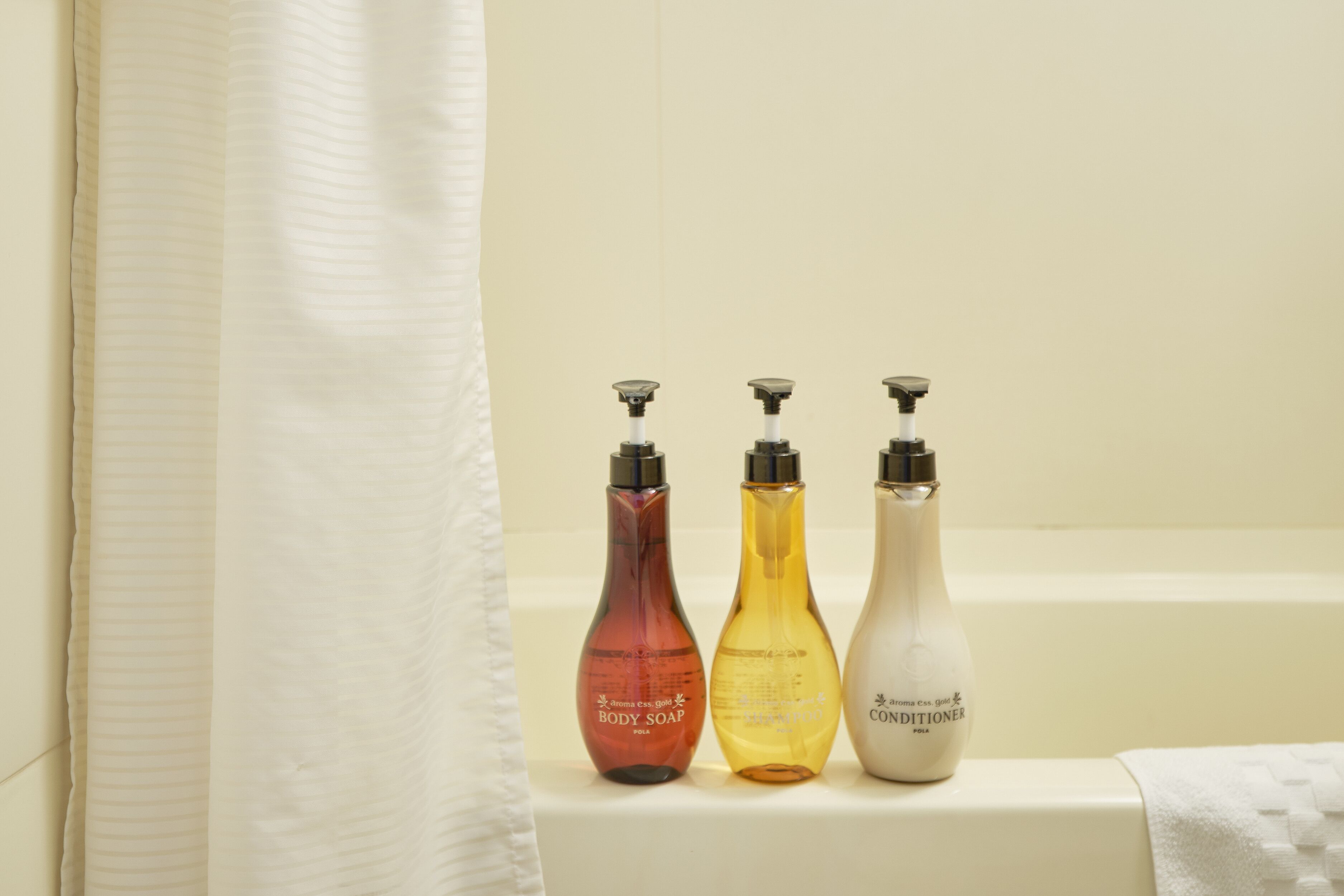 Combined shower/tub, free toiletries, hair dryer, bathrobes