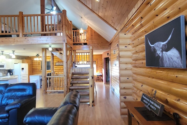 Smart TV, fireplace, table football, books