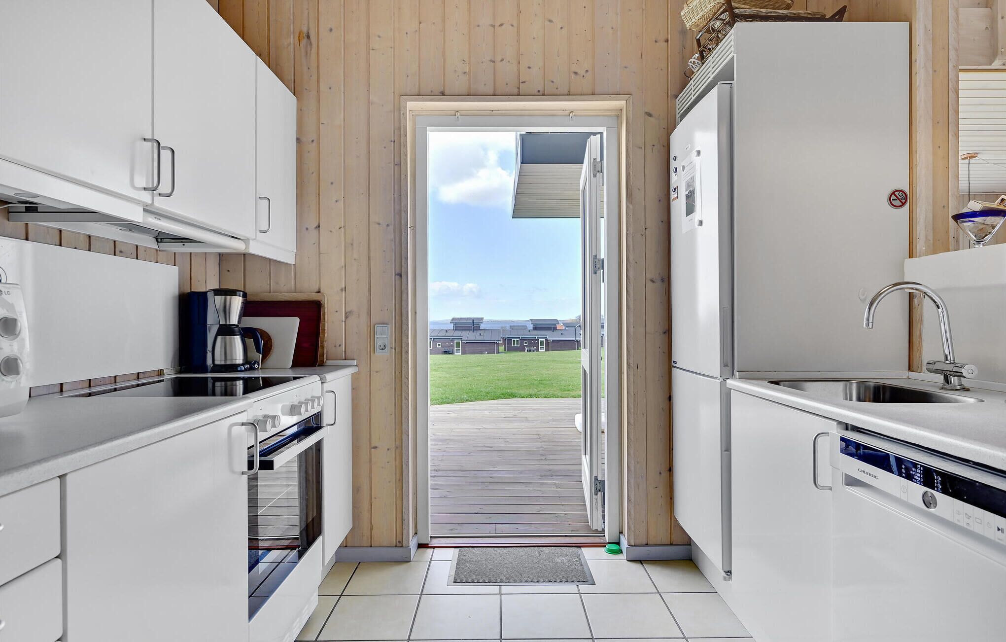 Fridge, stovetop, dishwasher, coffee/tea maker