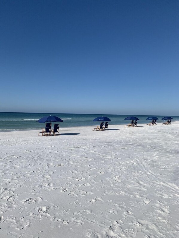 Beach nearby, sun loungers
