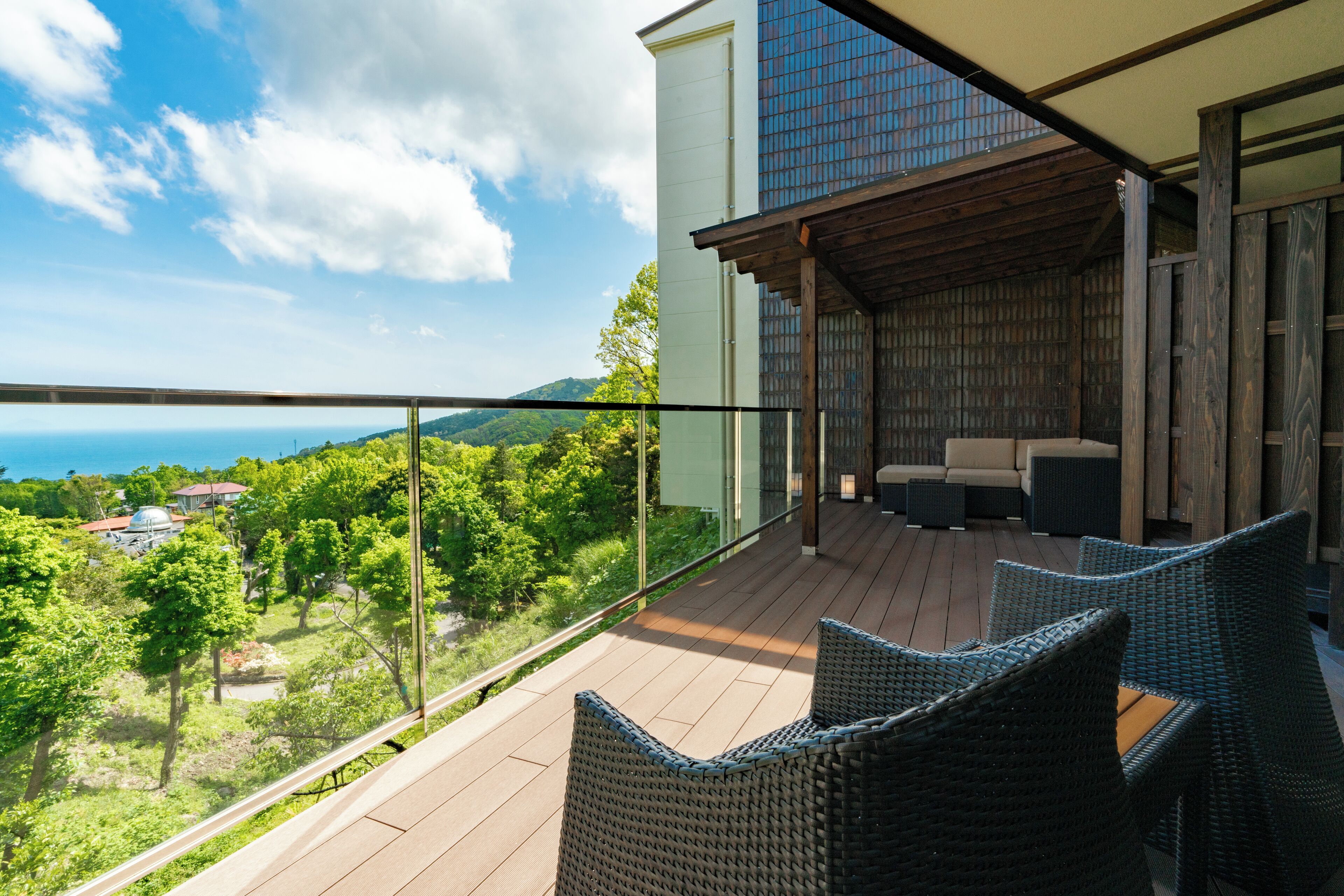 Japanese Western Style Twin Room, Ocean view with Open-air bath (First floor) | Terrace/patio