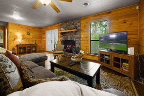 TV connectée, cheminée, chaîne hi-fi