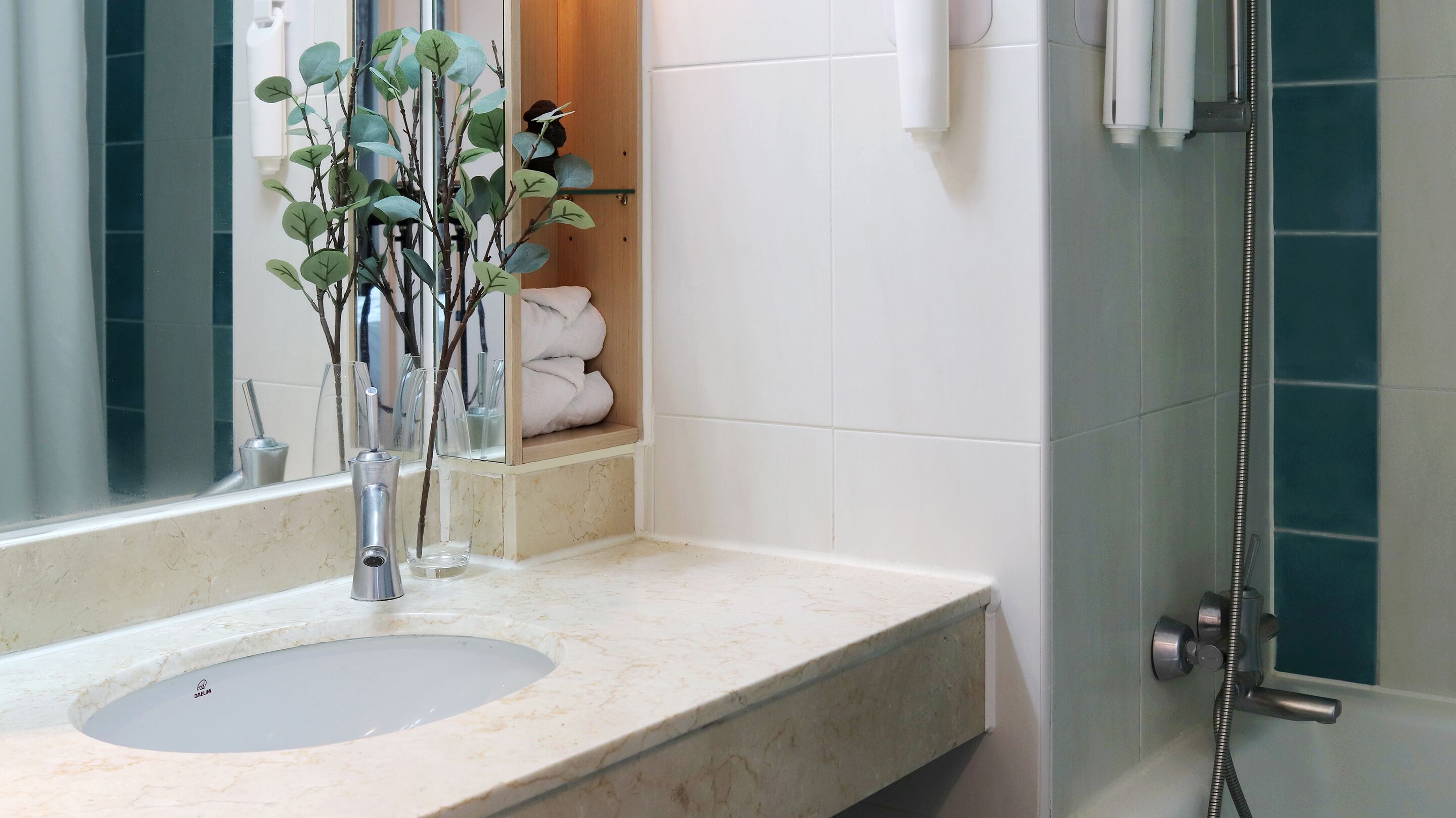 free toiletries, hair dryer, slippers, towels