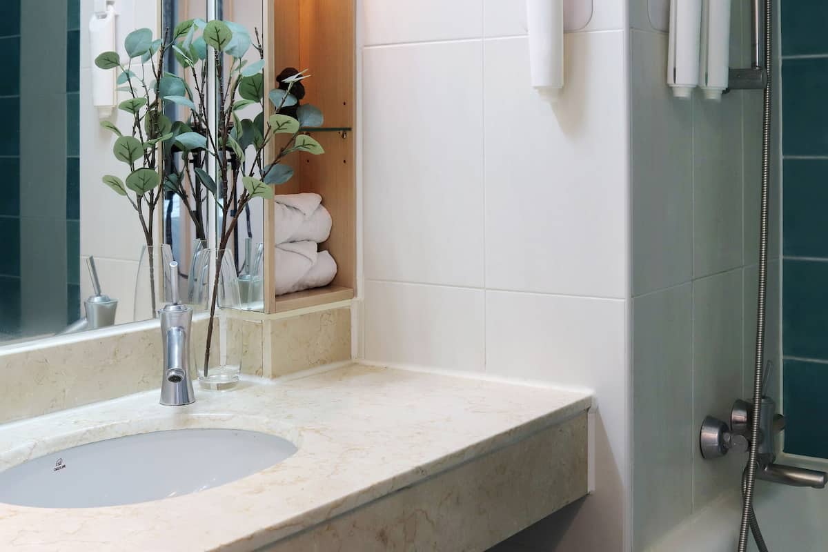 free toiletries, hair dryer, slippers, towels