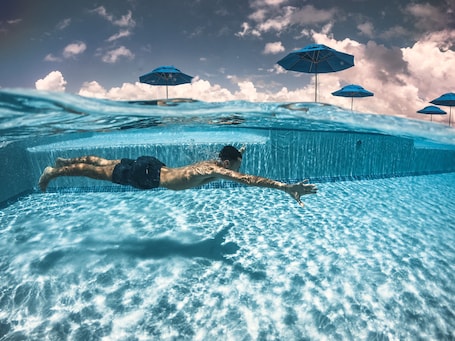 2 outdoor pools, open 8:00 AM to 10:00 PM, pool umbrellas, sun loungers