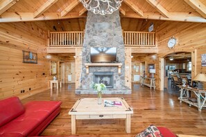 Smart TV, fireplace, video games, DVD player
