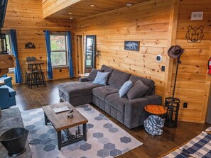 Smart TV, chimenea, libros y videoteca 