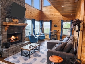 Smart TV, chimenea, libros y videoteca 