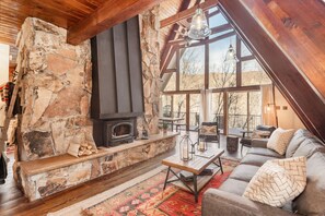 TV, fireplace, table football - "A" Frame of Mind - 4 bed/3 bath, Close to Resort/Hiking, Hot Tub, Sauna, Views, Outdoor Fire Pit (Sundance)