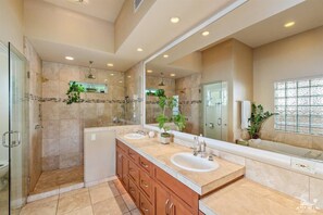 Combined shower/bathtub - Private Oasis - Gorgeous View & Pool!  Very Close to Coachella Polo Fields ! (La Quinta)