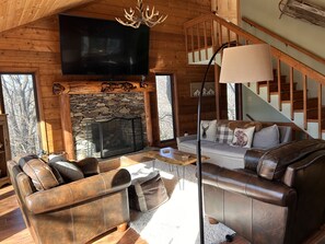Smart TV, fireplace, video games, DVD player