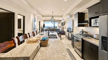 Fridge, microwave, stovetop, dishwasher